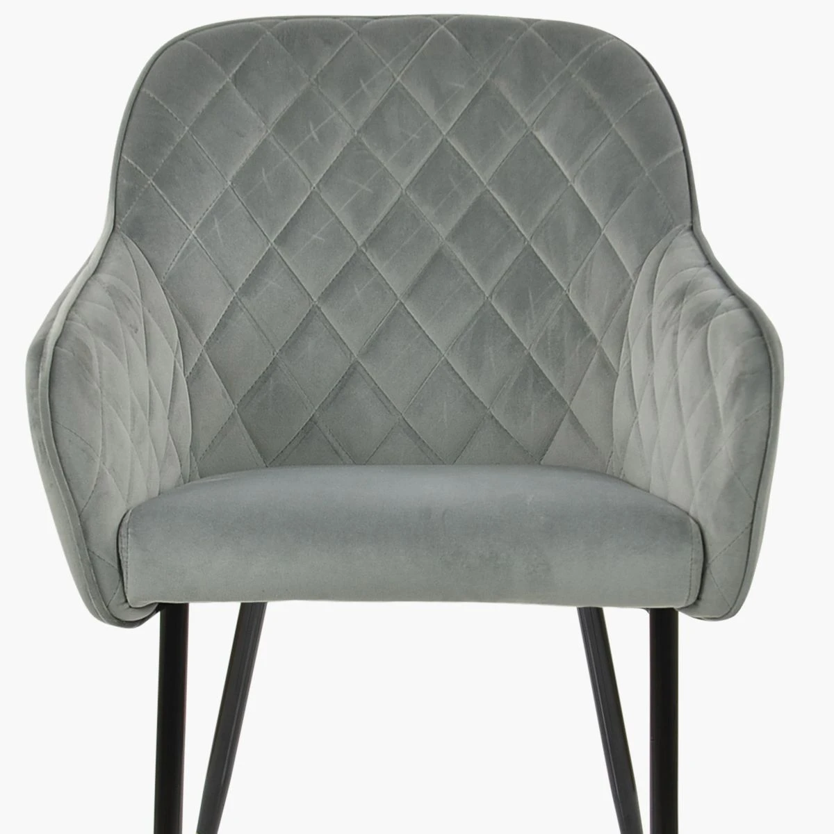 Opus Carver Grey Velvet Dining Chair With Black Silver Legs And Armrests