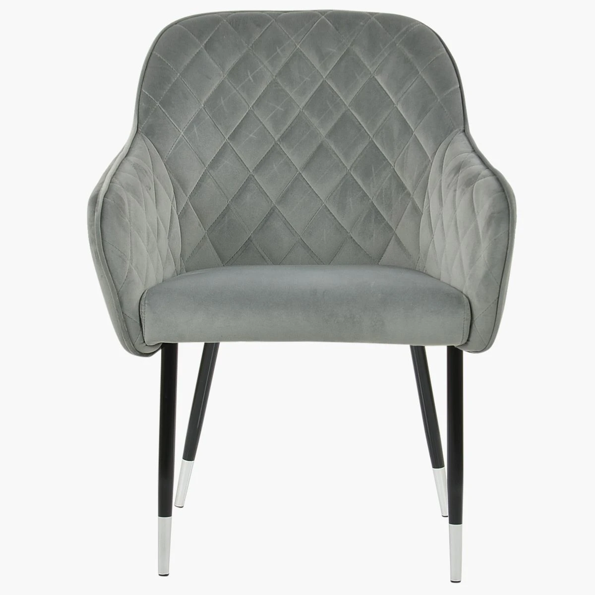 Opus Carver Grey Velvet Dining Chair With Black Silver Legs And Armrests - Image 3
