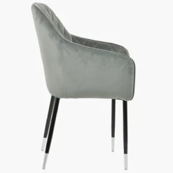 Opus Carver Grey Velvet Dining Chair With Black Silver Legs And Armrests -Furniture Specialty Store opus carver light grey velvet silver tip leg 5