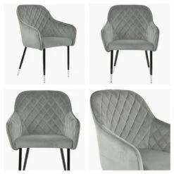 Opus Carver Grey Velvet Dining Chair With Black Silver Legs And Armrests -Furniture Specialty Store opus carver light grey velvet silver tip leg white