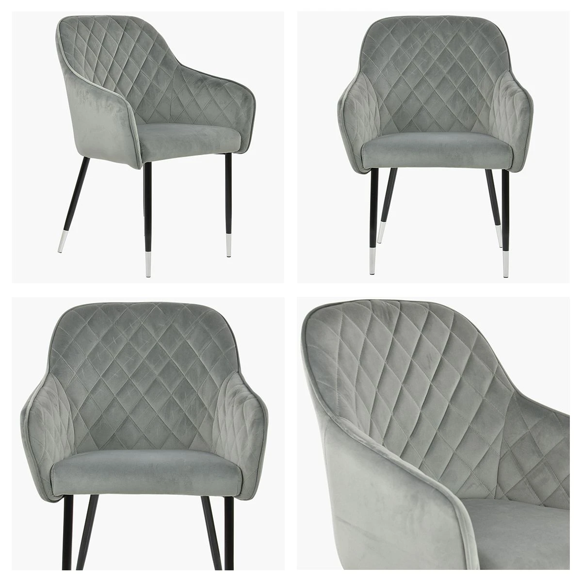 Opus Carver Grey Velvet Dining Chair With Black Silver Legs And Armrests - Image 5