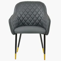 Opus Carver Dark Grey Faux Leather Dining Chair With Black Gold Legs And Armrests