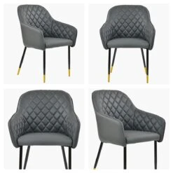 Opus Carver Dark Grey Faux Leather Dining Chair With Black Gold Legs And Armrests -Furniture Specialty Store opus dark grey gold tip white