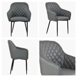 Opus Carver Dark Grey Faux Leather Dining Chair With Black Legs And Armrests
