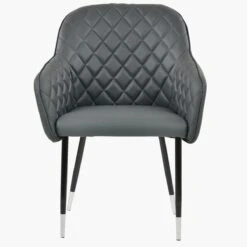 Opus Carver Dark Grey Faux Leather Dining Chair With Black Silver Legs And Armrests -Furniture Specialty Store opus dark grey silver tip1