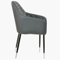 Opus Carver Dark Grey Faux Leather Dining Chair With Black Silver Legs And Armrests