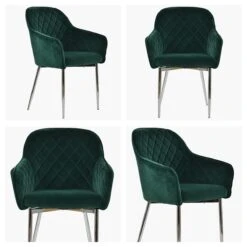 Opus Carver Green Velvet Dining Chair With Chrome Legs And Armrests -Furniture Specialty Store opus green chrome office white
