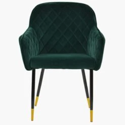 Opus Carver Green Velvet Dining Chair With Black Gold Legs And Armrests