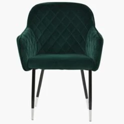 Opus Carver Green Velvet Dining Chair With Black Silver Legs And Armrests