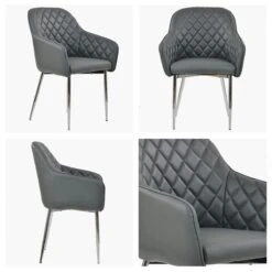 Opus Carver Dark Grey Faux Leather Dining Chair With Chrome Legs And Armrests