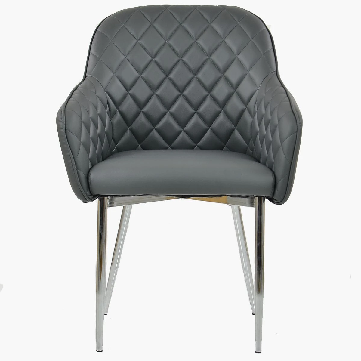 Opus Carver Dark Grey Faux Leather Dining Chair With Chrome Legs And Armrests 6 Opus Carver Dark Grey Faux Leather Dining Chair With Chrome Legs And Armrests - Image 4