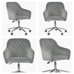 Opus Grey Velvet Swivel Home Office Chair Chrome Legs -Furniture Specialty Store opus light grey velvet chrome white