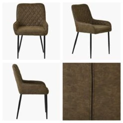 Opus Side Antique Brown Leather Dining Chair With Black Leg