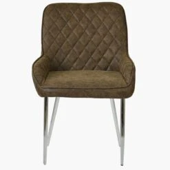 Opus Side Antique Brown Leather Dining Chair With Chrome Leg -Furniture Specialty Store opus side antique brown chrome 1