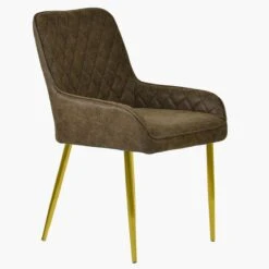 Opus Side Antique Brown Leather Dining Chair With Gold Leg -Furniture Specialty Store opus side antique brown gold 3