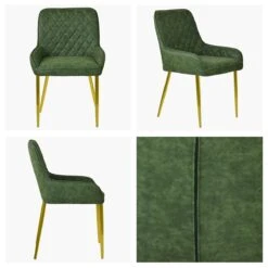Opus Side Green Leather Dining Chair With Gold Leg