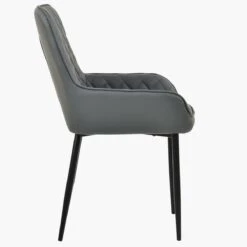 Opus Side Dark Grey Faux Leather Dining Chair With Black Legs
