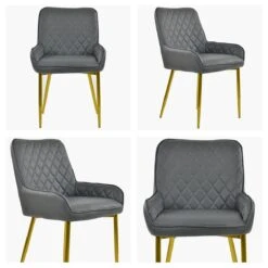 Opus Side Dark Grey Faux Leather Dining Chair With Gold Legs -Furniture Specialty Store opus side dark grey pu gold leg white
