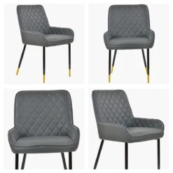 Opus Side Dark Grey Faux Leather Dining Chair With Black Gold Legs -Furniture Specialty Store opus side dark grey pu gold tip white