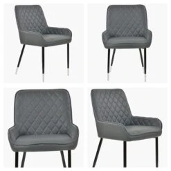 Opus Side Dark Grey Faux Leather Dining Chair With Black Silver Legs -Furniture Specialty Store opus side dark grey silver tip white