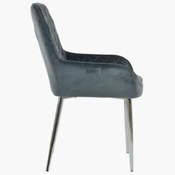 Opus Side Dark Grey Velvet Dining Chair With Chrome Legs -Furniture Specialty Store opus side dark grey velvet chrome leg 2 1