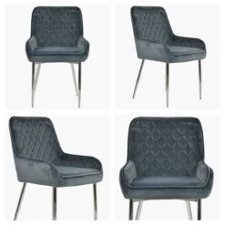 Opus Side Dark Grey Velvet Dining Chair With Chrome Legs -Furniture Specialty Store opus side dark grey velvet chrome leg white 1