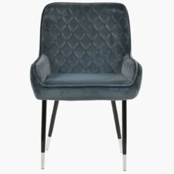 Opus Side Dark Grey Velvet Dining Chair With Black Silver Legs