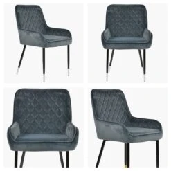 Opus Side Dark Grey Velvet Dining Chair With Black Silver Legs -Furniture Specialty Store opus side dark grey velvet silver tip white