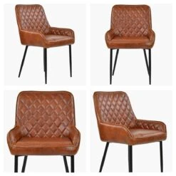 Opus Side Vintage Brown Faux Leather Dining Chair With Black Legs -Furniture Specialty Store opus side vintage brown black leg white