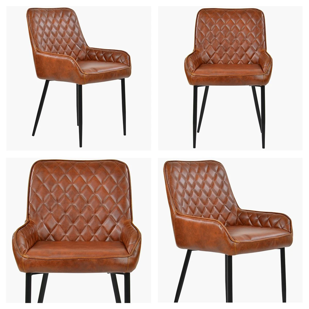 Opus Side Vintage Brown Faux Leather Dining Chair With Black Legs - Image 5