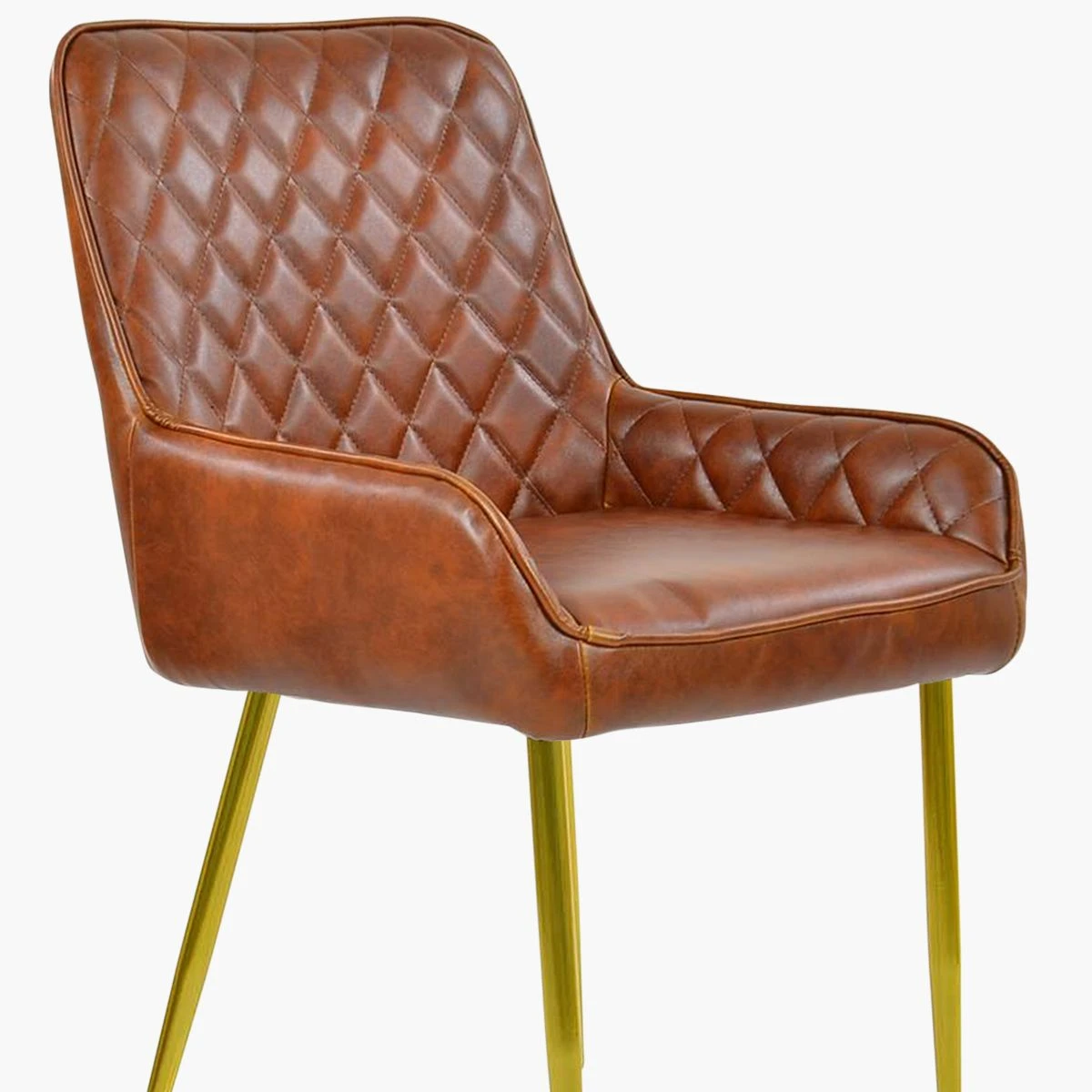 Opus Side Vintage Brown Leather Dining Chair With Gold Legs - Image 4