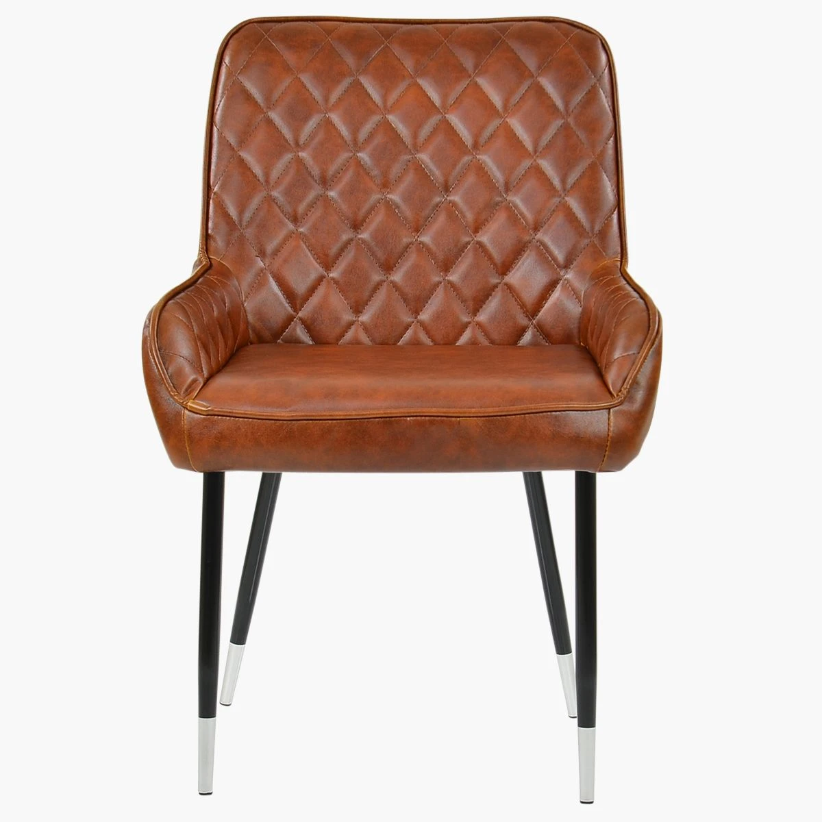 Opus Side Vintage Brown Leather Dining Chair With Black Silver Legs