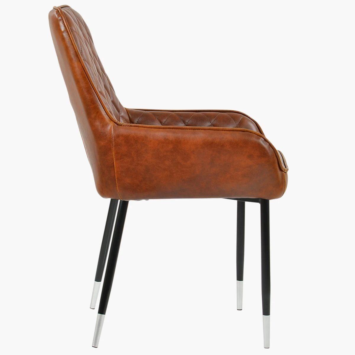 Opus Side Vintage Brown Leather Dining Chair With Black Silver Legs - Image 2