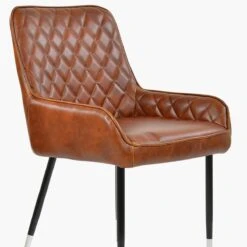 Opus Side Vintage Brown Leather Dining Chair With Black Silver Legs -Furniture Specialty Store opus side vintage brown silver tip 4