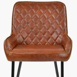 Opus Side Vintage Brown Leather Dining Chair With Black Silver Legs -Furniture Specialty Store opus side vintage brown silver tip 5