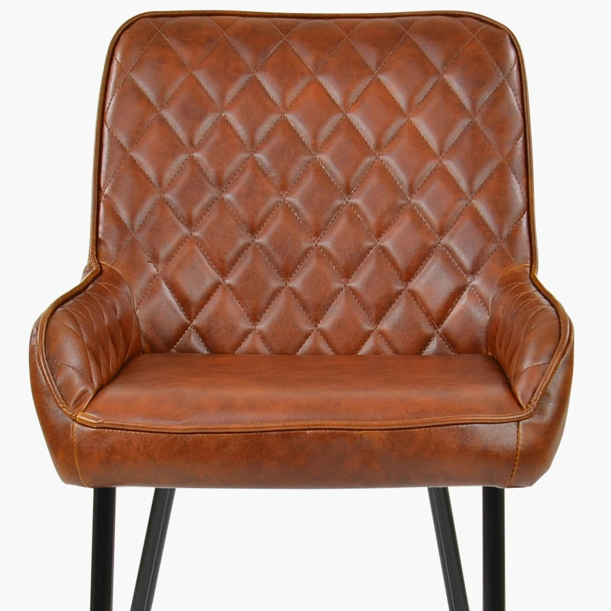 Opus Side Vintage Brown Leather Dining Chair With Black Silver Legs - Image 4