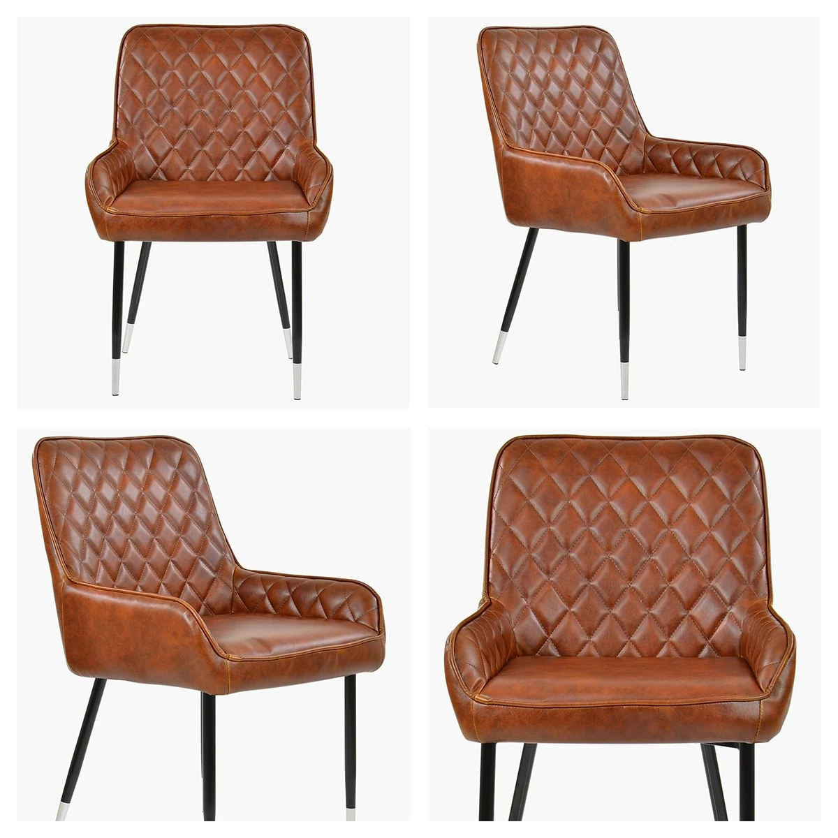 Opus Side Vintage Brown Leather Dining Chair With Black Silver Legs - Image 5