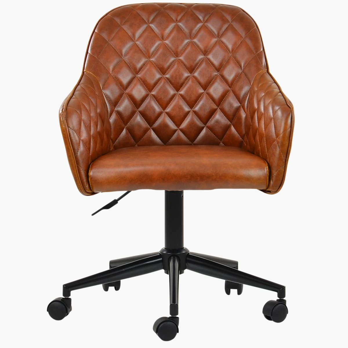 Opus Vintage Brown Leather Swivel Home Office Chair Black Legs - Image 2