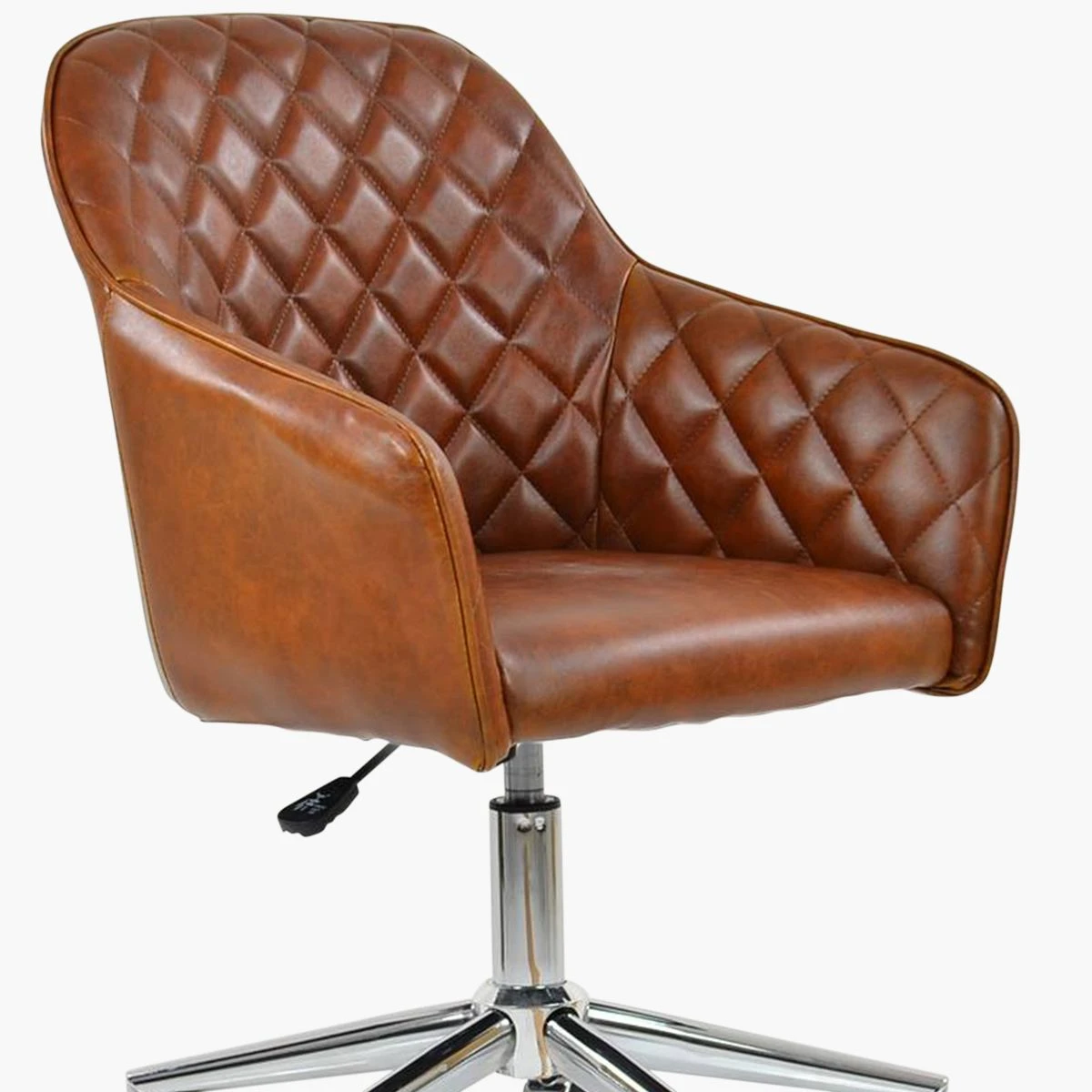 Opus Vintage Brown Leather Swivel Office Chair Chrome Base - Image 4