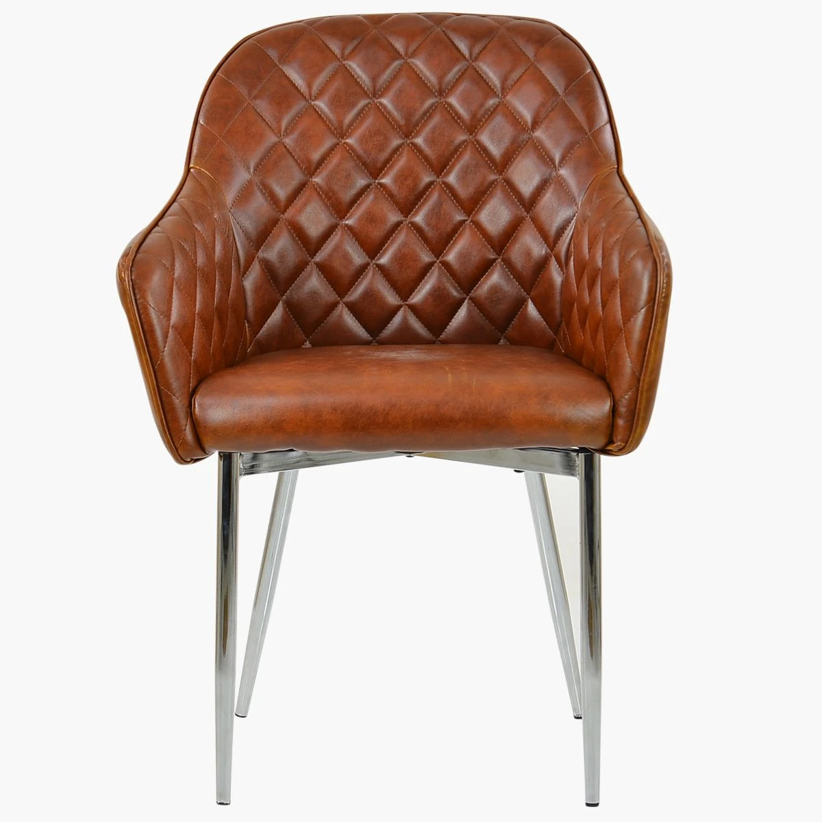 Opus Carver Vintage Brown Leather Dining Chair With Chrome Legs And Armrests - Image 2