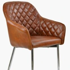 Opus Carver Vintage Brown Leather Dining Chair With Chrome Legs And Armrests -Furniture Specialty Store opus vintage brown chrome leg 4