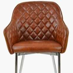 Opus Carver Vintage Brown Leather Dining Chair With Chrome Legs And Armrests -Furniture Specialty Store opus vintage brown chrome leg 5
