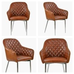 Opus Carver Vintage Brown Leather Dining Chair With Chrome Legs And Armrests -Furniture Specialty Store opus vintage brown chrome leg white