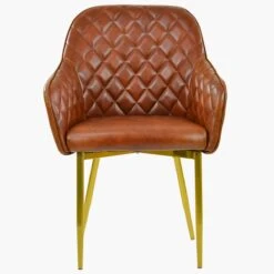 Opus Carver Vintage Brown Faux Leather Dining Chair With Gold Legs And Arms -Furniture Specialty Store opus vintage brown gold leg 3