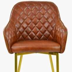 Opus Carver Vintage Brown Faux Leather Dining Chair With Gold Legs And Arms -Furniture Specialty Store opus vintage brown gold leg 4