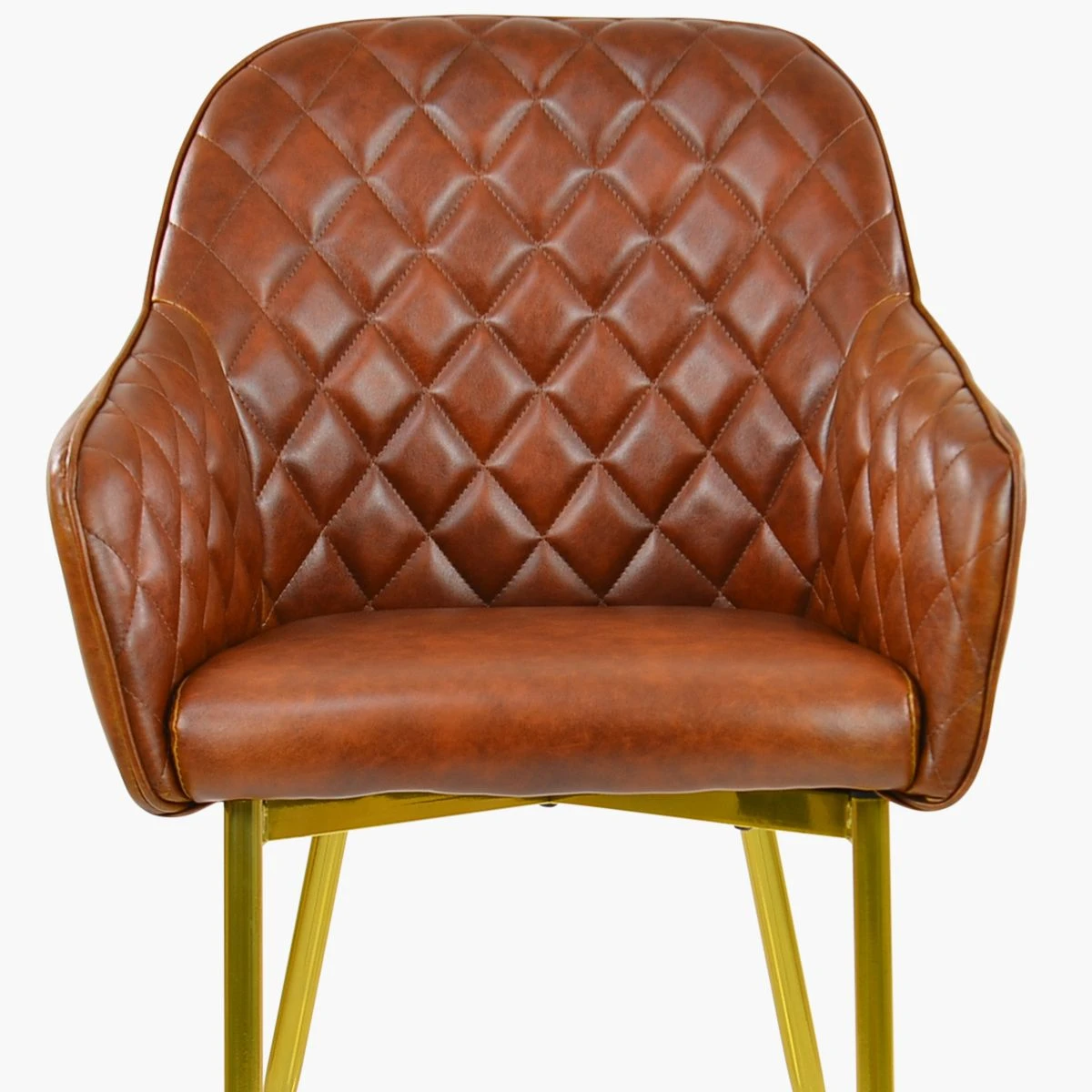 Opus Carver Vintage Brown Faux Leather Dining Chair With Gold Legs And Arms - Image 3