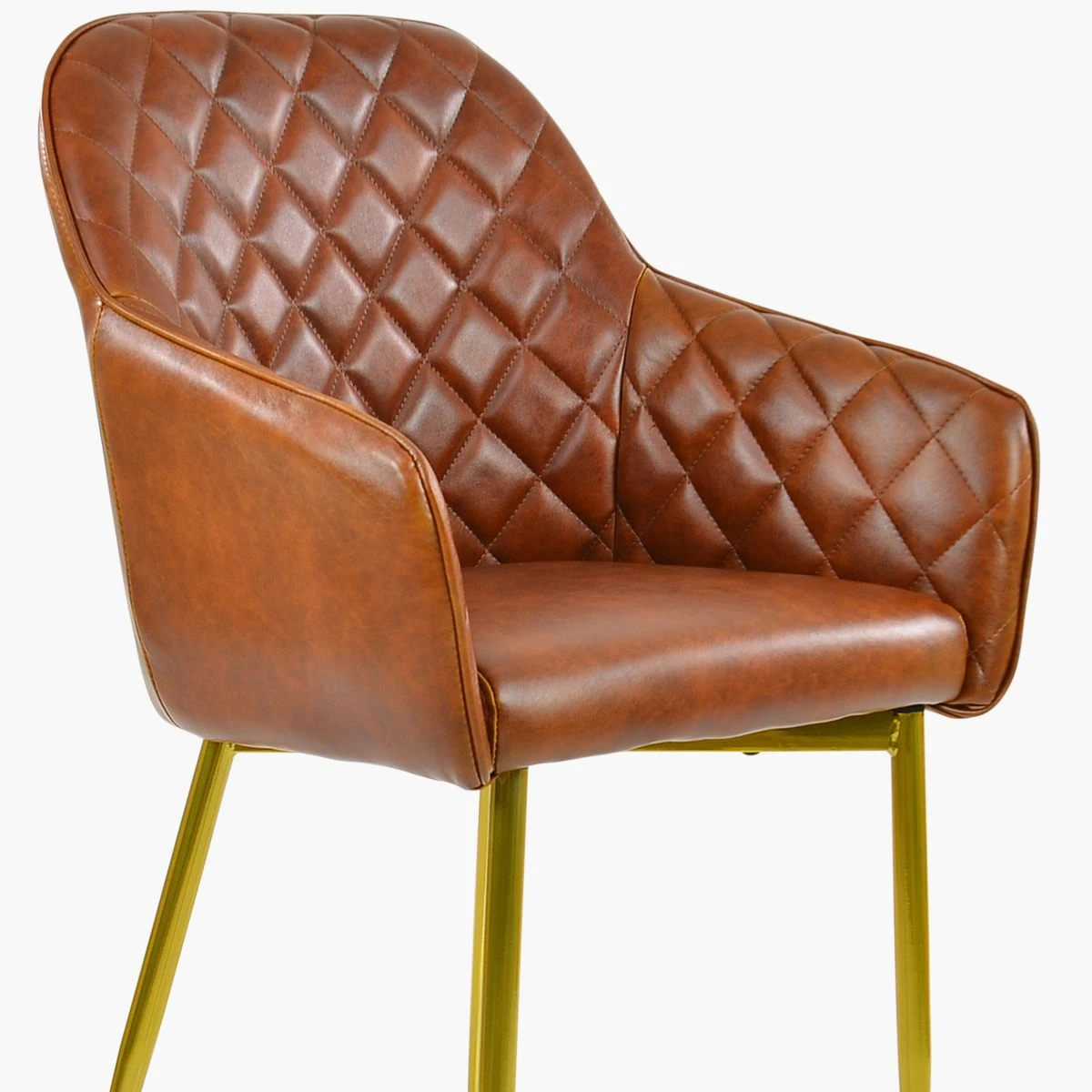 Opus Carver Vintage Brown Faux Leather Dining Chair With Gold Legs And Arms - Image 4