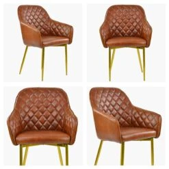 Opus Carver Vintage Brown Faux Leather Dining Chair With Gold Legs And Arms -Furniture Specialty Store opus vintage brown gold leg white