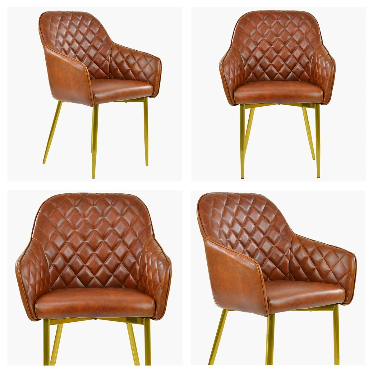 Opus Carver Vintage Brown Faux Leather Dining Chair With Gold Legs And Arms - Image 5