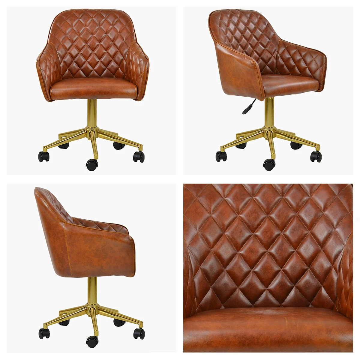Opus Vintage Brown Leather Swivel Office Chair With Gold Legs 3 Opus Vintage Brown Leather Swivel Office Chair With Gold Legs